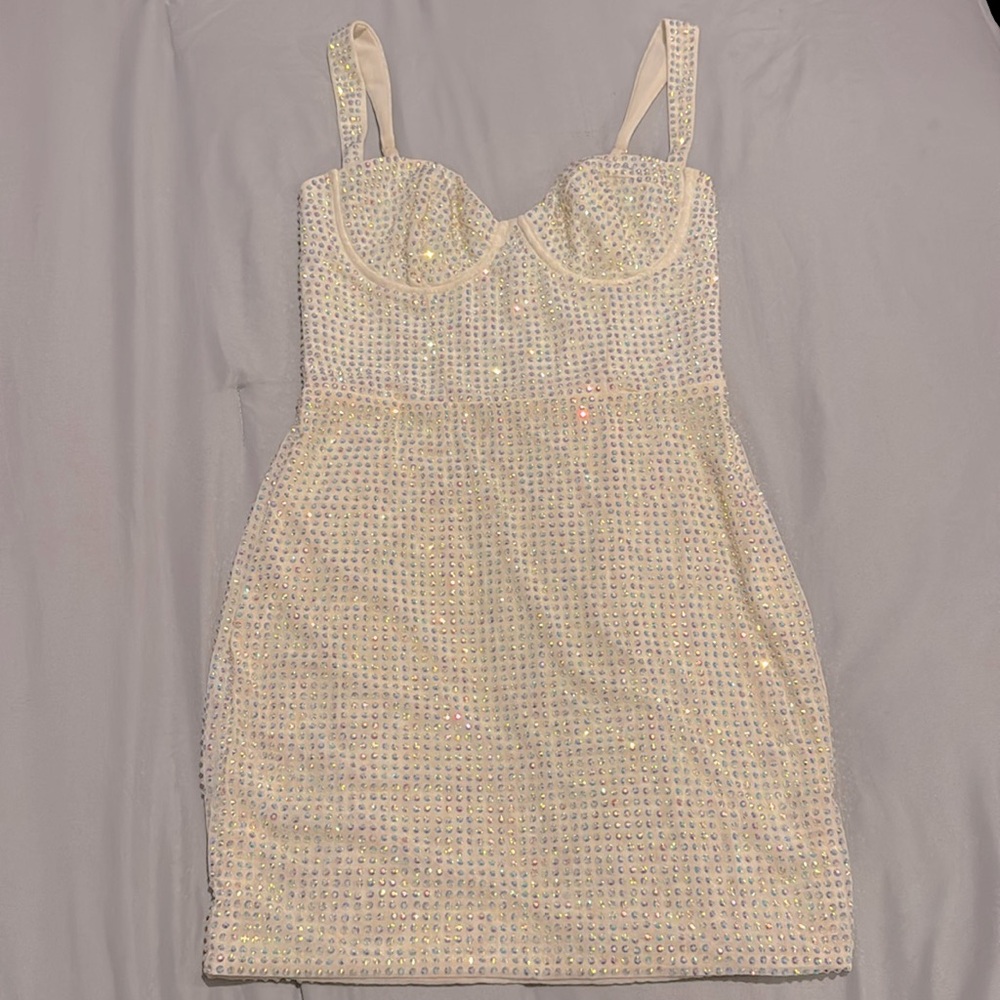 Oh Polly Ines Embellished Corset Mini Dress in Ivory